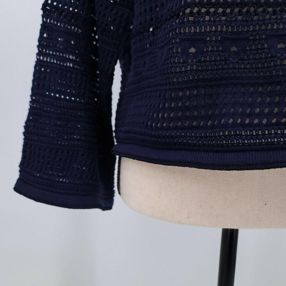 Ceny Women's Large Navy Pointelle Boat Neck Sweater - Picture 4 of 10